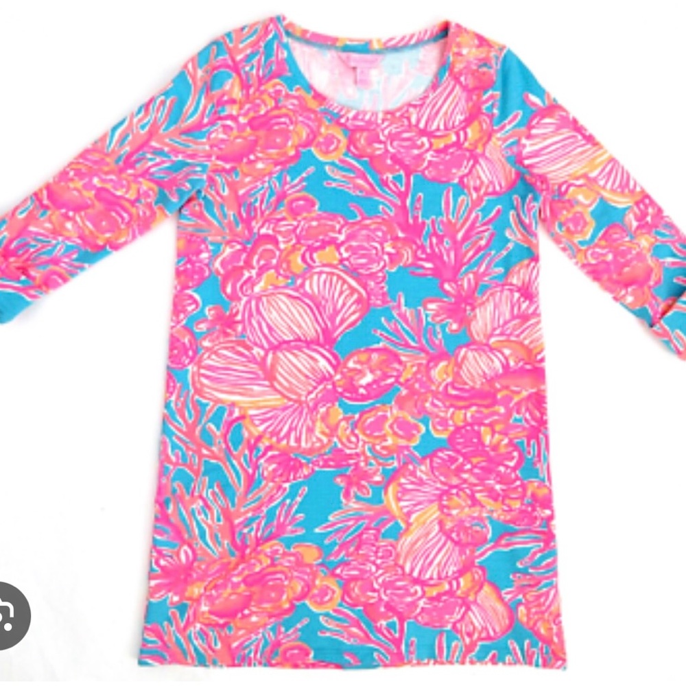Lilly Pulitzer Girls Little Devon Dress in Fan Tastic Sparkling Blue, Size L